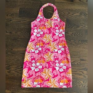 Size M pink and orange floral halter dress SHEIN